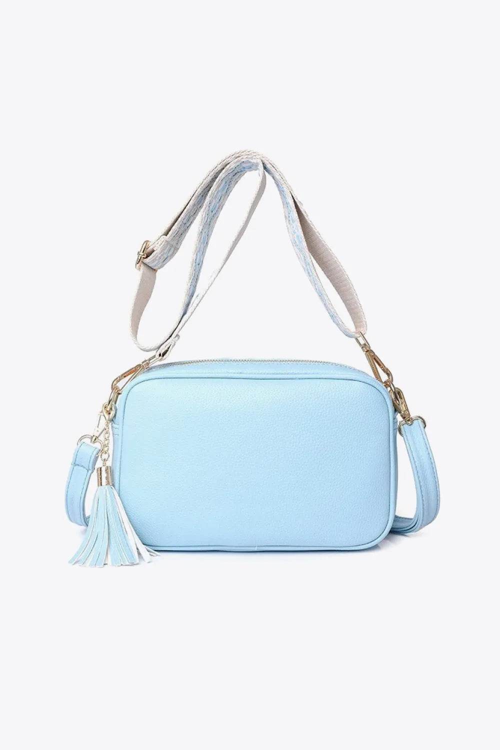 PU Leather Tassel Crossbody Bag Sky Blue One Size for a perfect OOTD – dress to impress outfits from Amexza