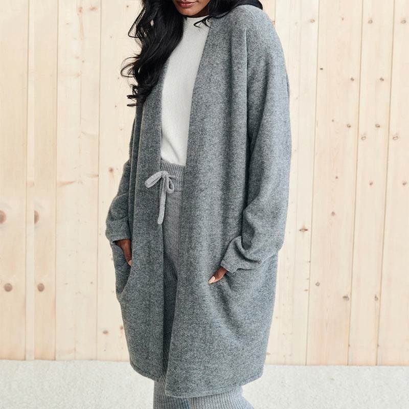 Open Front Long Sleeve Cardigan with Pockets Gray for a perfect OOTD – dress to impress outfits from Amexza