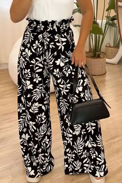 Full Size Printed High Waist Wide Leg Pants Black for a perfect OOTD – dress to impress outfits from Amexza