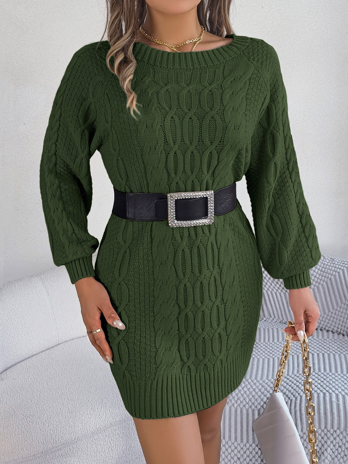 Cable-Knit Round Neck Sweater Dress for a perfect OOTD – dress to impress outfits from Amexza