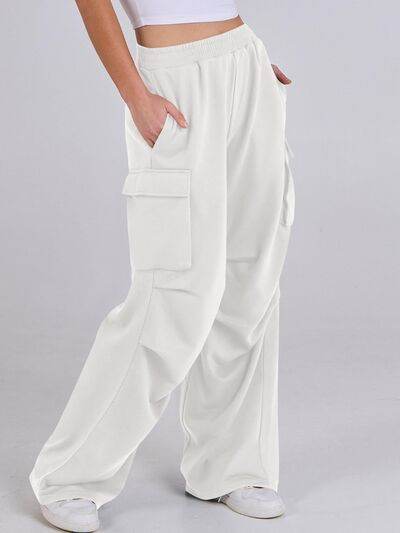 Elastic Waist Wide Leg Pants with Pockets for a perfect OOTD – dress to impress outfits from Amexza