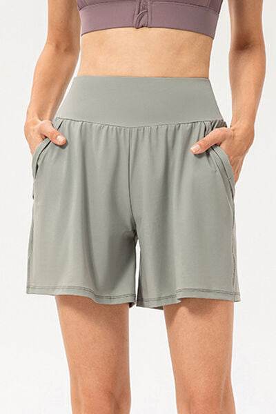 Pocketed Elastic Waist Active Shorts Sage for a perfect OOTD – dress to impress outfits from Amexza