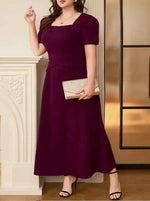 Plus Size Square Neck Puff Sleeve Midi Dress