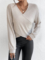Surplice Dropped Shoulder Long Sleeve T-Shirt - Amexza