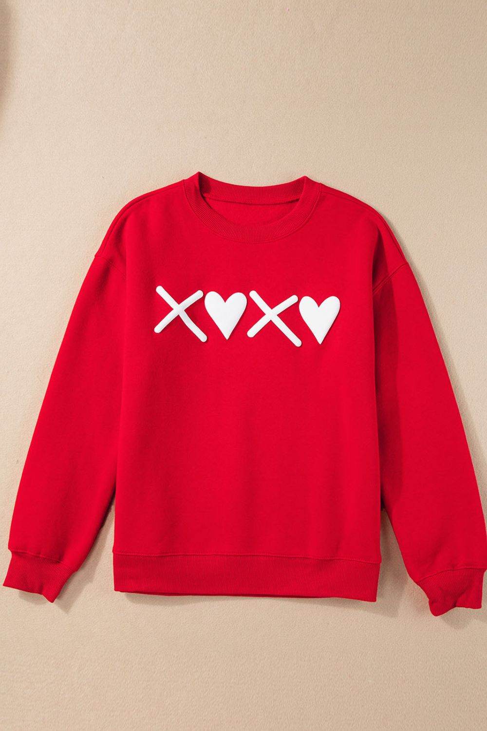 Valentine’s Day XOXO Round Neck Drop Shoulder Sweatshirt - Amexza