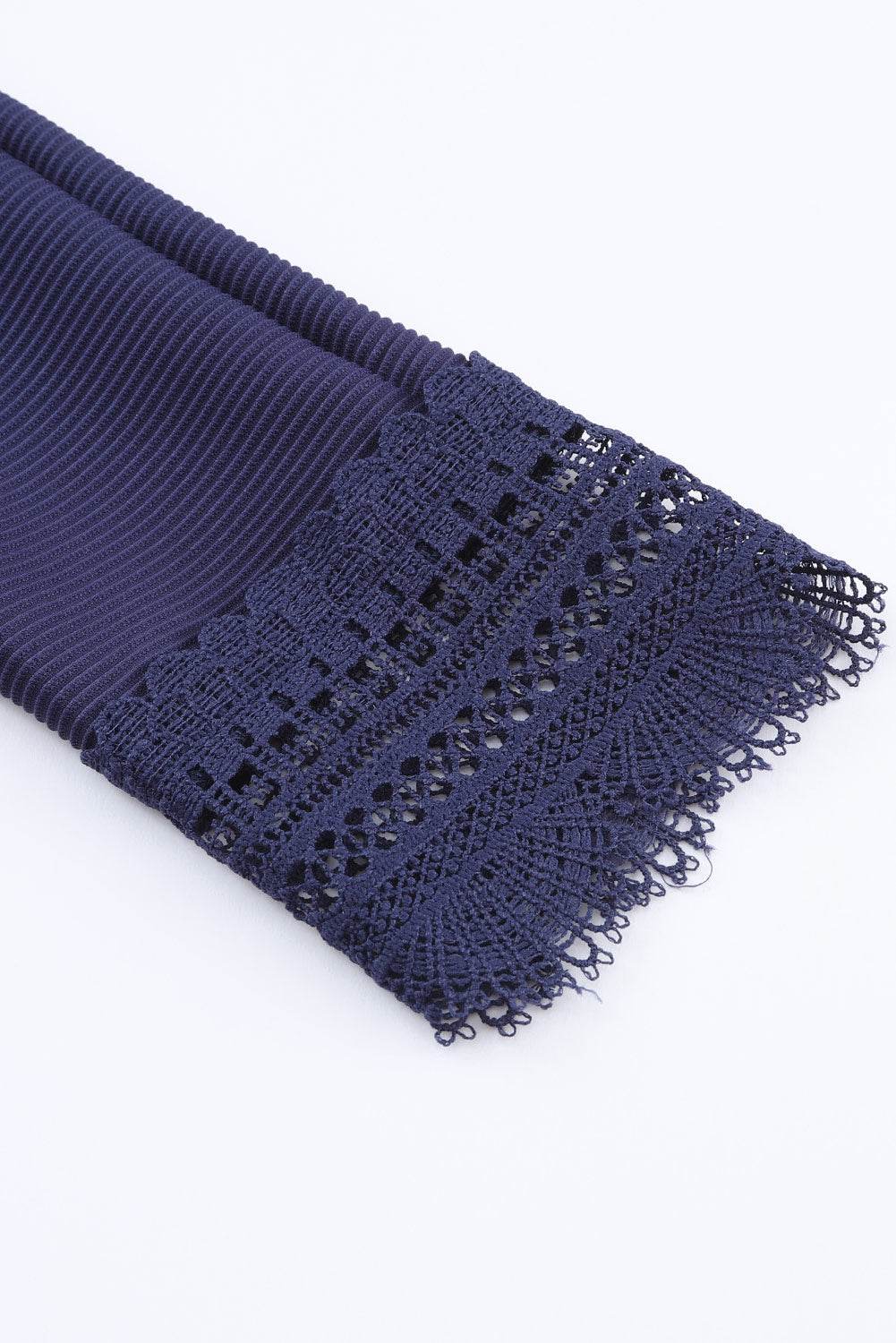 Lace Detail V-Neck Long Sleeve T-Shirt - Amexza