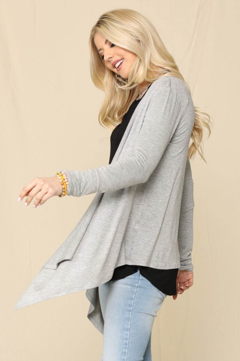 Celeste Full Size Open Front Knit Cardigan - Amexza