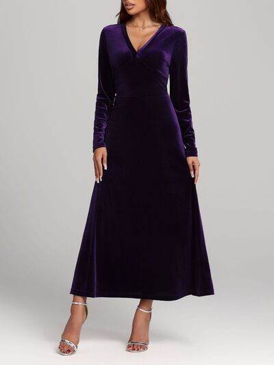 V-Neck Long Sleeve Velvet Dress for a perfect OOTD – dress to impress outfits from Amexza