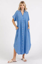 Mittoshop Mineral Wash V Neck Button Up Midi Shirt Dress Denim for a perfect OOTD – dress to impress outfits from Amexza