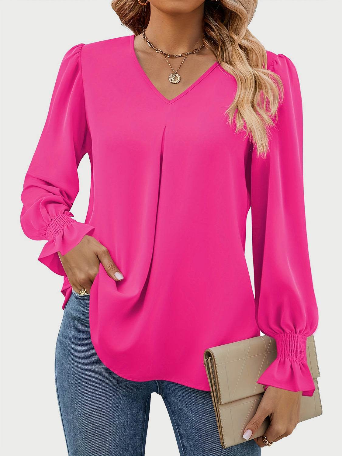 V-Neck Flounce Sleeve Top for a perfect OOTD – dress to impress outfits from Amexza