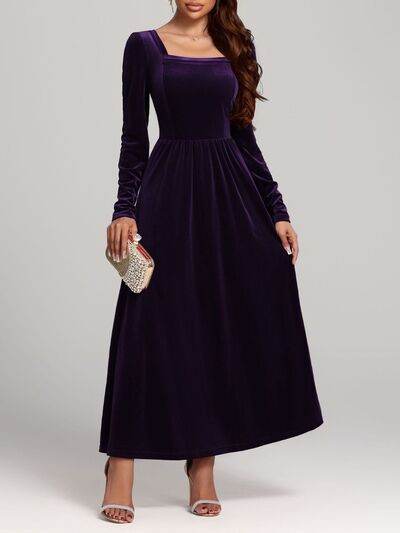 Velvet Square Neck Long Sleeve Dress for a perfect OOTD – dress to impress outfits from Amexza