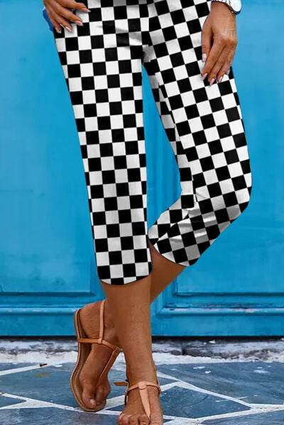 Checkered Skinny Capris - Amexza