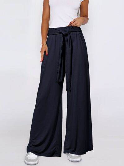 Tied Wide Leg Pants with Pockets Navy for a perfect OOTD – dress to impress outfits from Amexza