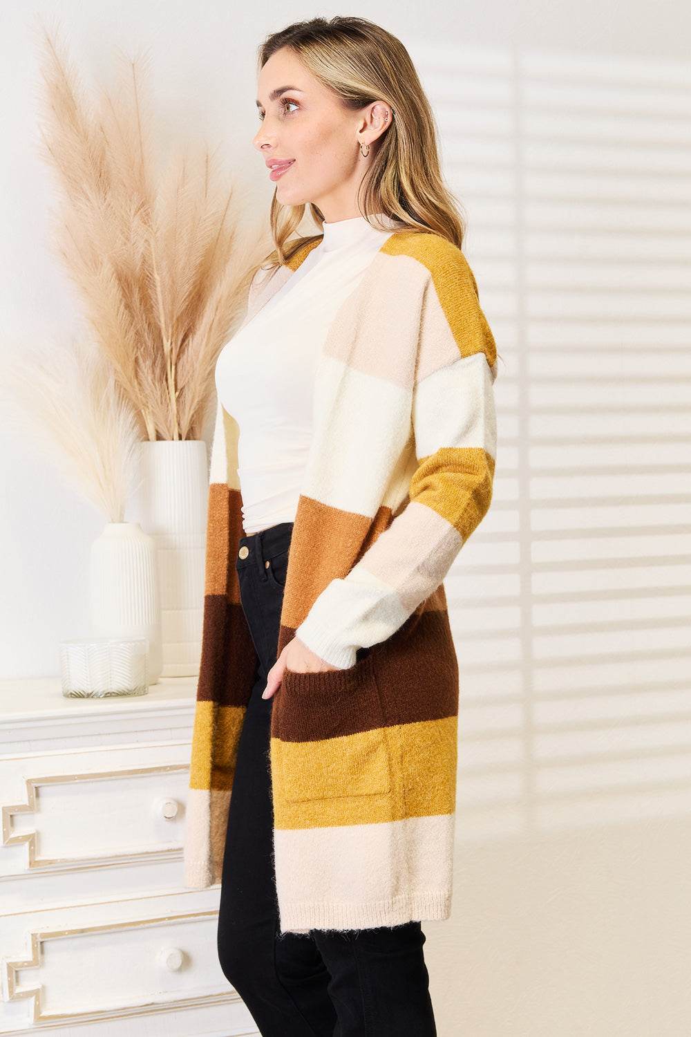 Woven Right Color Block Dropped Shoulder Cardigan for a perfect OOTD – dress to impress outfits from Amexza