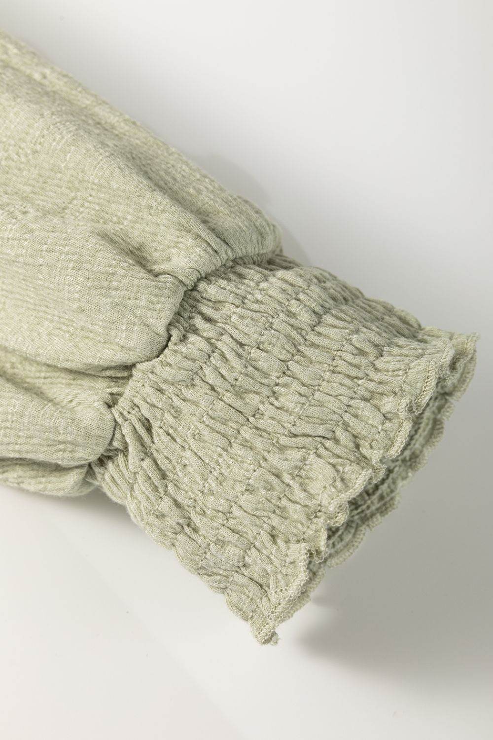 Textured Round Neck Three-Quarter Sleeve Blouse - Amexza