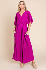 BOMBOM Surplice Maxi Dress with Pockets - Amexza