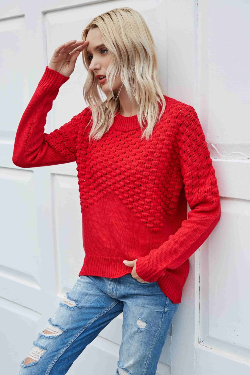 Pom-Pom Drop Shoulder Ribbed Trim Sweater for a perfect OOTD – dress to impress outfits from Amexza