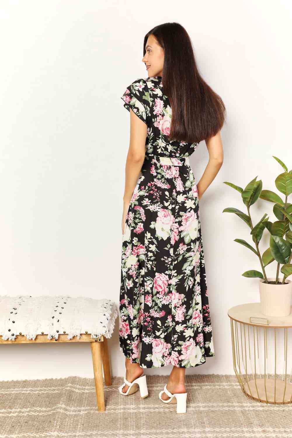 Perfee Floral Flutter Sleeve Tie-Waist Split Dress for a perfect OOTD – dress to impress outfits from Amexza