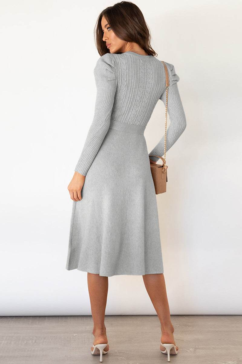 Round Neck Long Sleeve Tie Waist Sweater Dress for a perfect OOTD – dress to impress outfits from Amexza