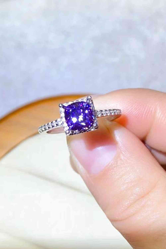 1 Carat Moissanite Platinum-Plated Square Ring Purple for a perfect OOTD – dress to impress outfits from Amexza