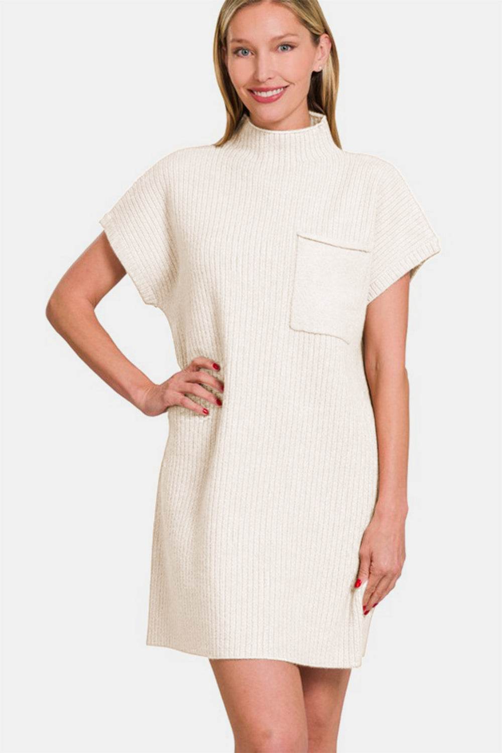 Zenana Short Sleeve Sweater Mini Dress Ivory for a perfect OOTD – dress to impress outfits from Amexza