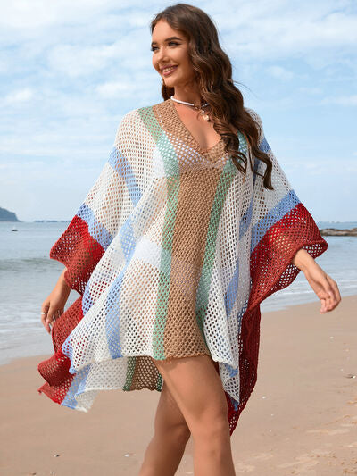 Openwork Color Block Plunge Cover-Up for a perfect OOTD – dress to impress outfits from Amexza