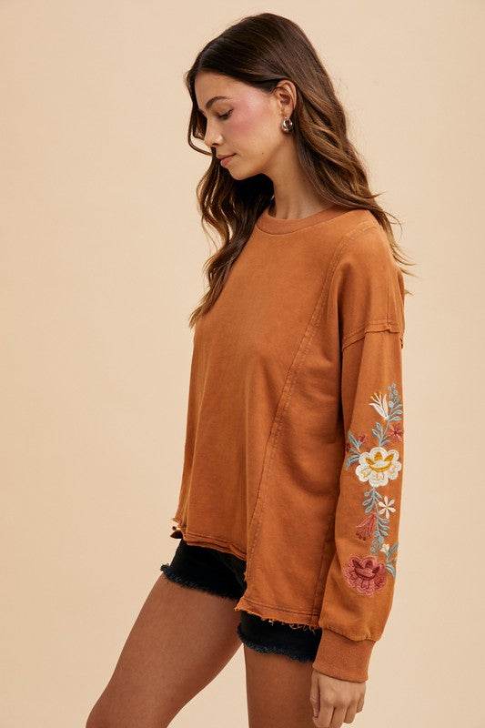 Annie Wear Embroidered Long Sleeve French Terry Top for a perfect OOTD – dress to impress outfits from Amexza