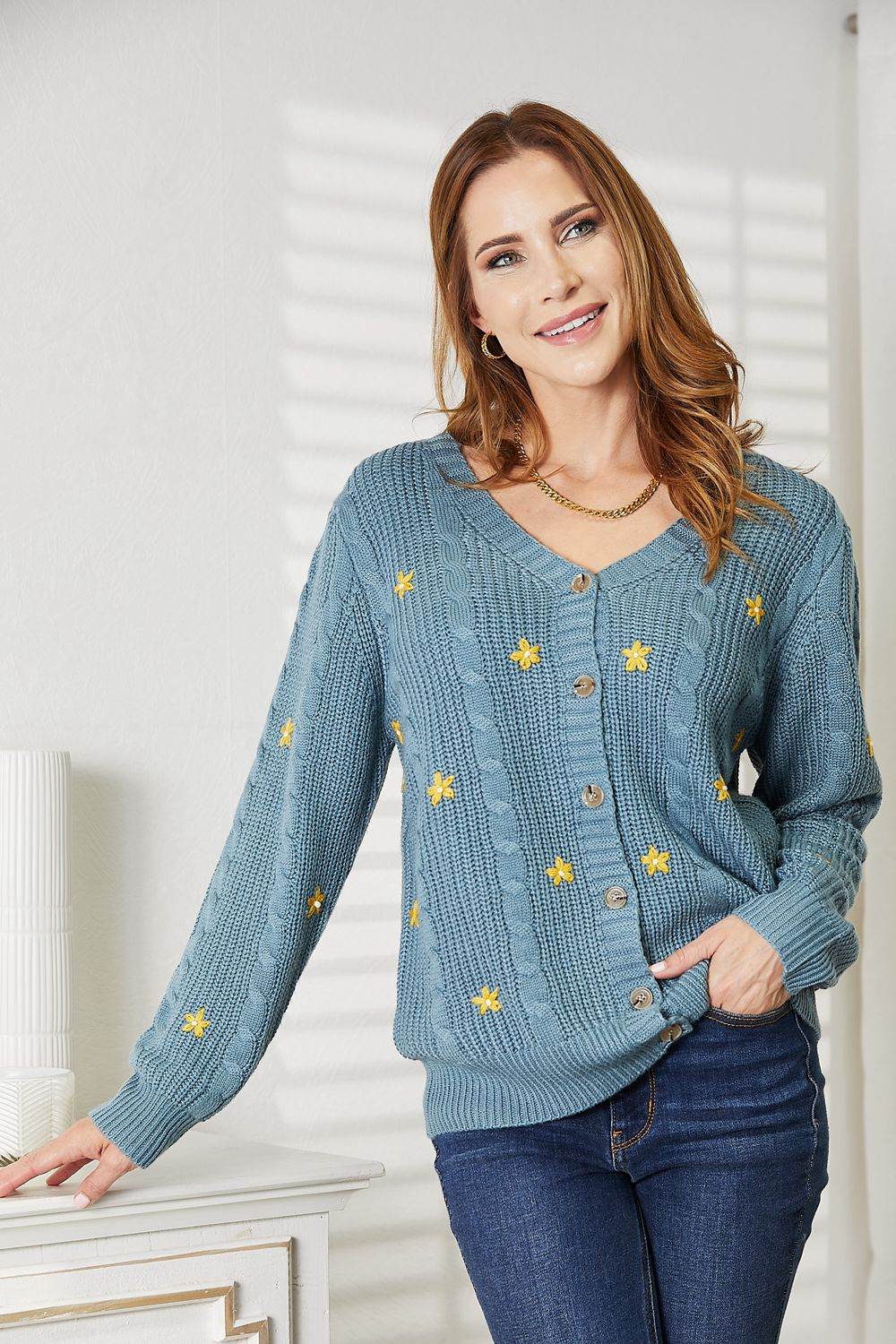 HEYSON Full Size Floral Embroidered Cable Cardigan for a perfect OOTD – dress to impress outfits from Amexza