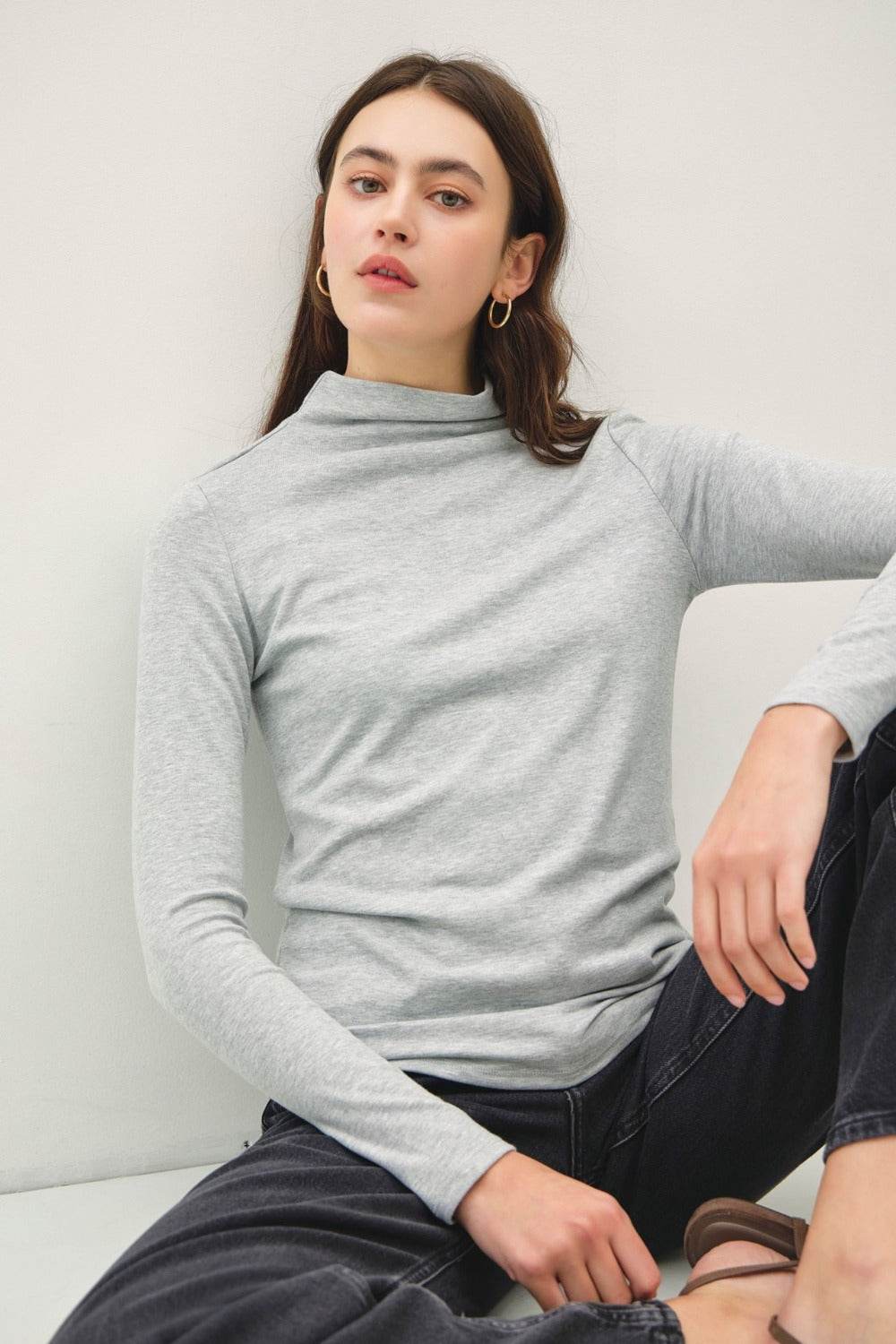 Be Cool Mock Neck Long Sleeve T-Shirt Grey for a perfect OOTD – dress to impress outfits from Amexza