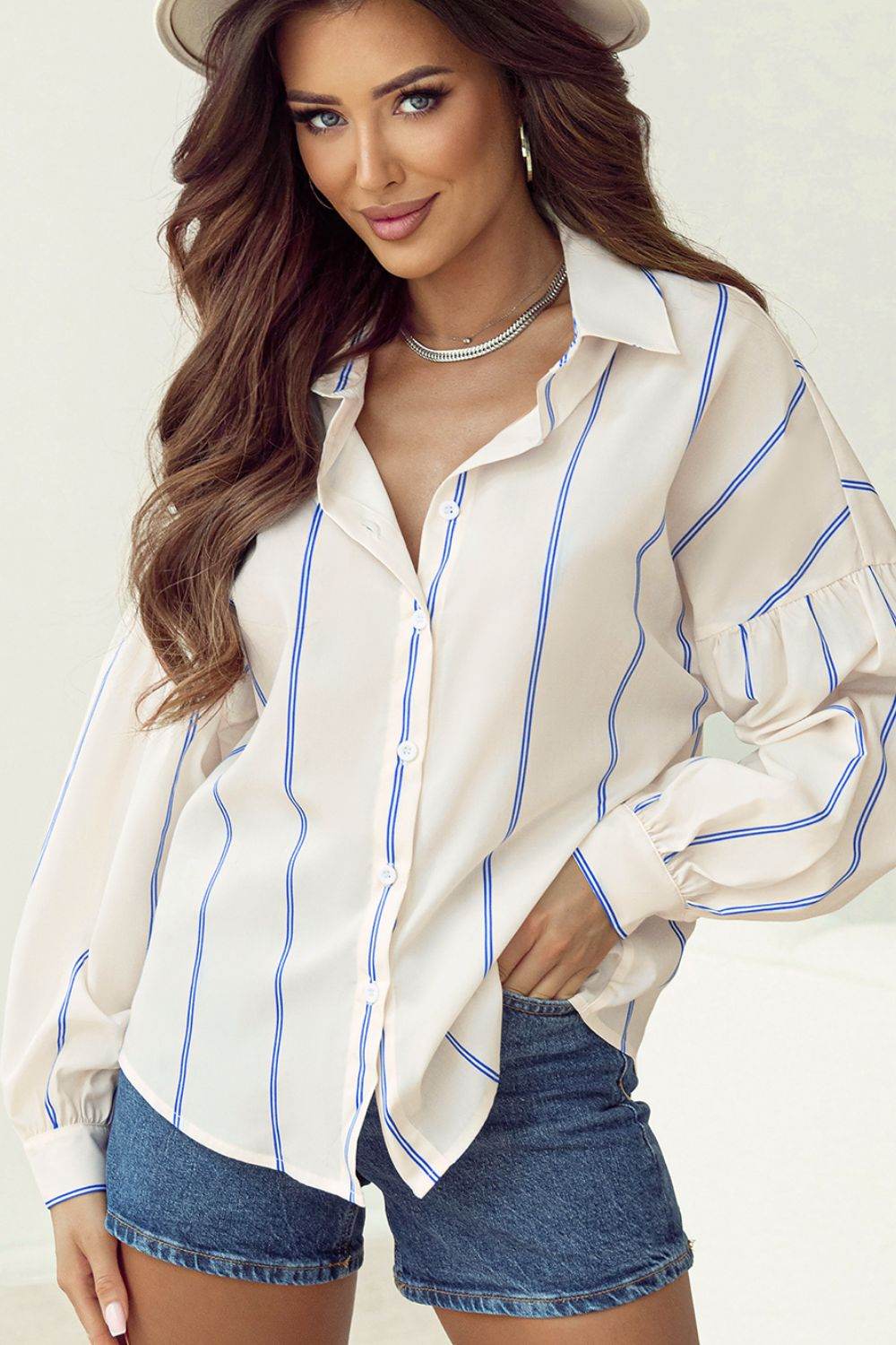 Stripe Drop Shoulder Long Sleeve Shirt for a perfect OOTD – dress to impress outfits from Amexza