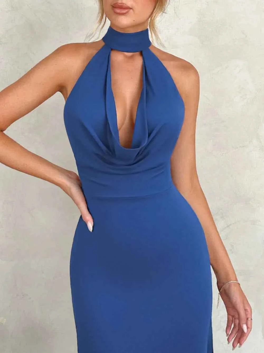 Backless Lace Up Back Sleeveless Maxi Dress