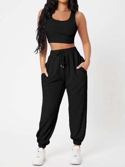 Wide Strap Top and Drawstring Joggers Set for a perfect OOTD – dress to impress outfits from Amexza