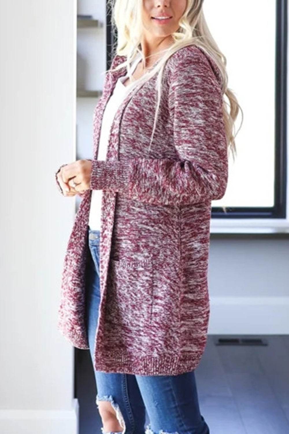 Heathered Open Front Cardigan with Pockets for a perfect OOTD – dress to impress outfits from Amexza