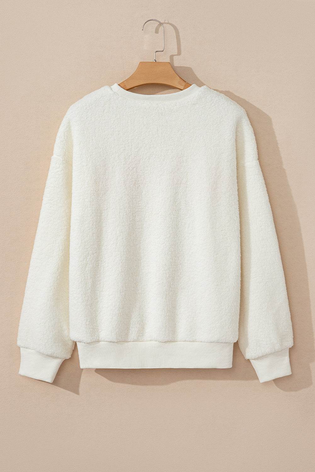 HOWDY Patched Round Neck Sherpa Sweatshirt - Amexza