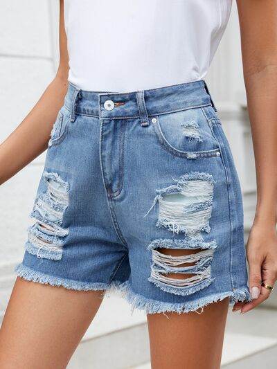 Distressed Raw Hem Denim Shorts for a perfect OOTD – dress to impress outfits from Amexza