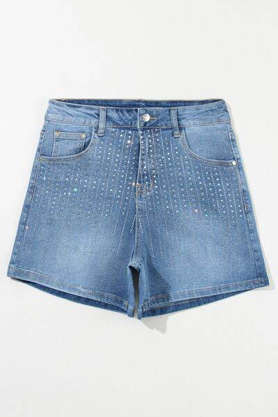 Rhinestone High Waist Denim Shorts for a perfect OOTD – dress to impress outfits from Amexza