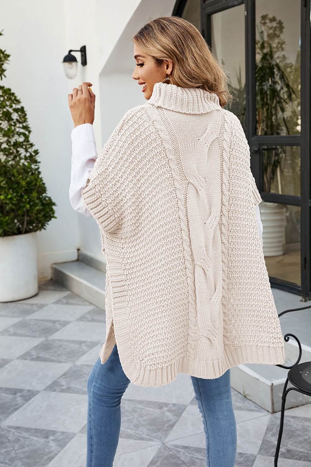 Cable-Knit Turtleneck Slit Sweater for a perfect OOTD – dress to impress outfits from Amexza