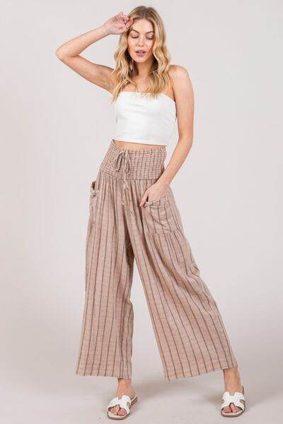 SAGE + FIG Cotton Gauze Wash Stripe Pants Mocha for a perfect OOTD – dress to impress outfits from Amexza