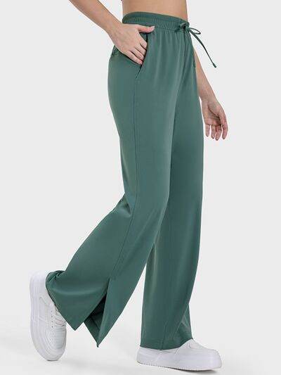 Millennia Slit Wide Leg Active Pants - Amexza