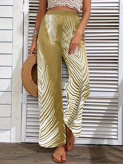 Printed Wide Leg Pants Khaki for a perfect OOTD – dress to impress outfits from Amexza