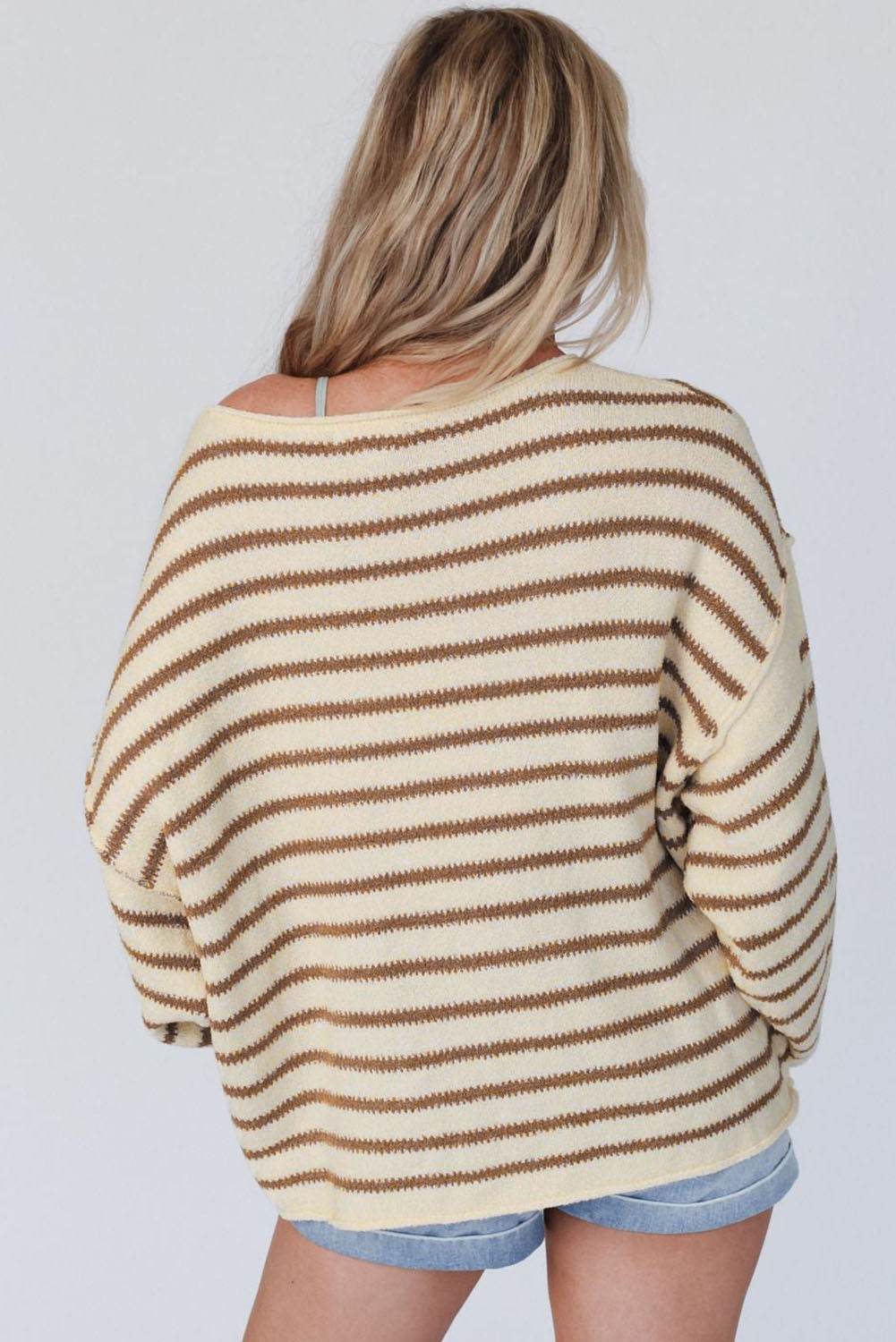 Boat Neck Long Sleeve Striped Sweater for a perfect OOTD – dress to impress outfits from Amexza