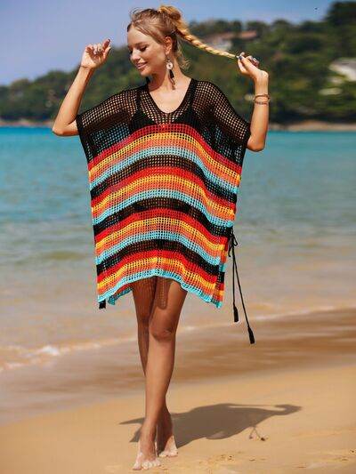 Angel Wings Cutout Striped Cover-Up with Tassel for a perfect OOTD – dress to impress outfits from Amexza