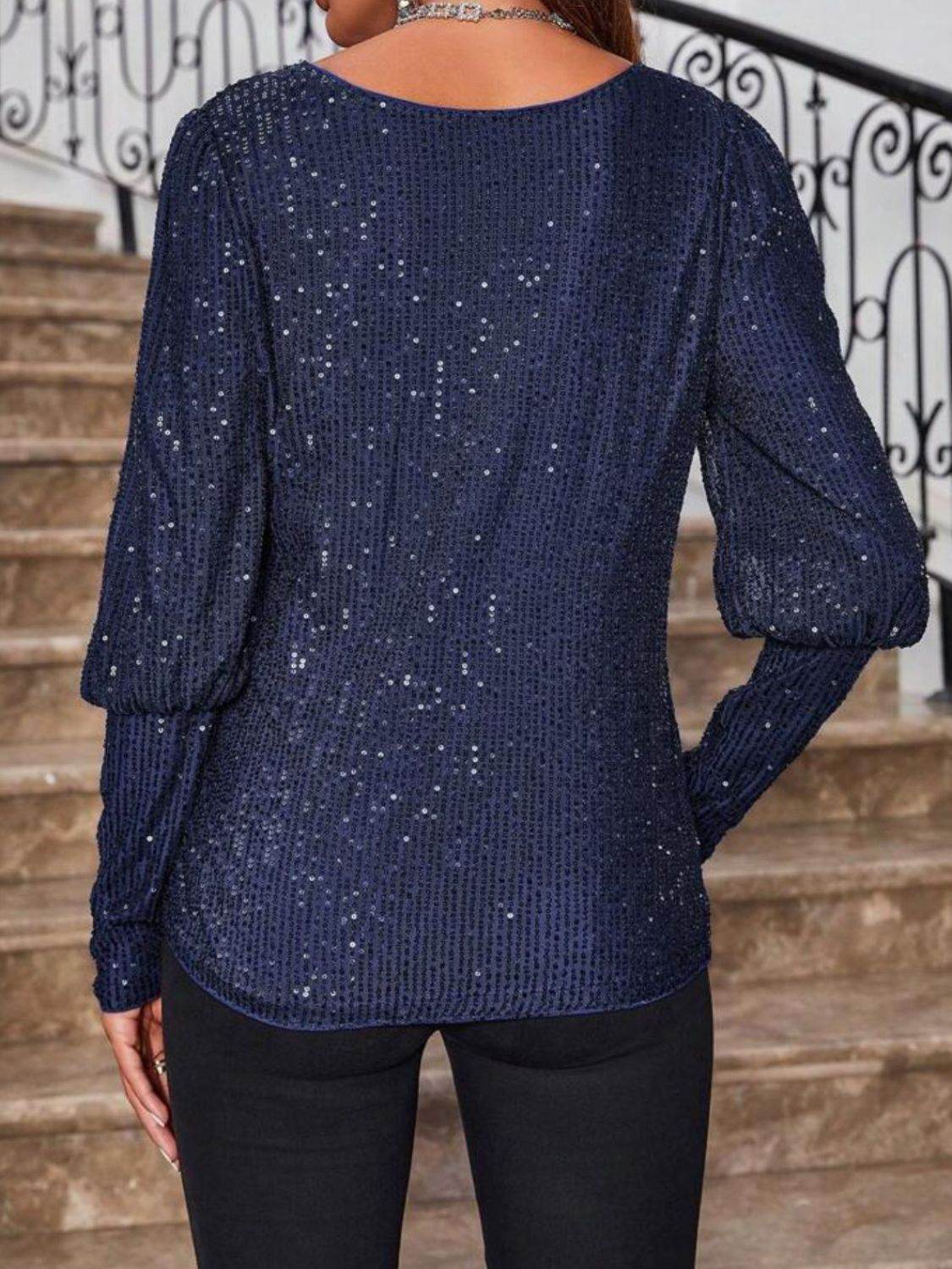 Sequin Boat Neck Long Sleeve Top for a perfect OOTD – dress to impress outfits from Amexza