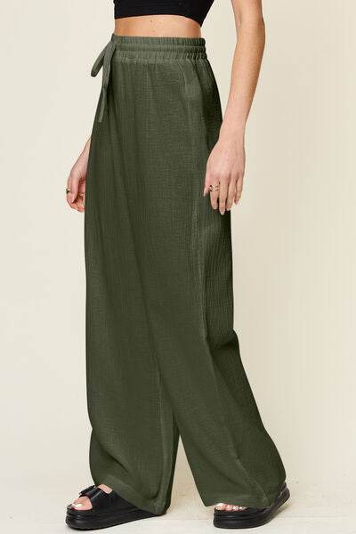 Double Take Full Size Texture Drawstring Wide Leg Pants for a perfect OOTD – dress to impress outfits from Amexza