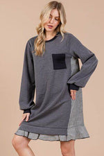 Ces Femme Striped Patchwork Round Neck Terry Sweatshirt Dress for a perfect OOTD – dress to impress outfits from Amexza