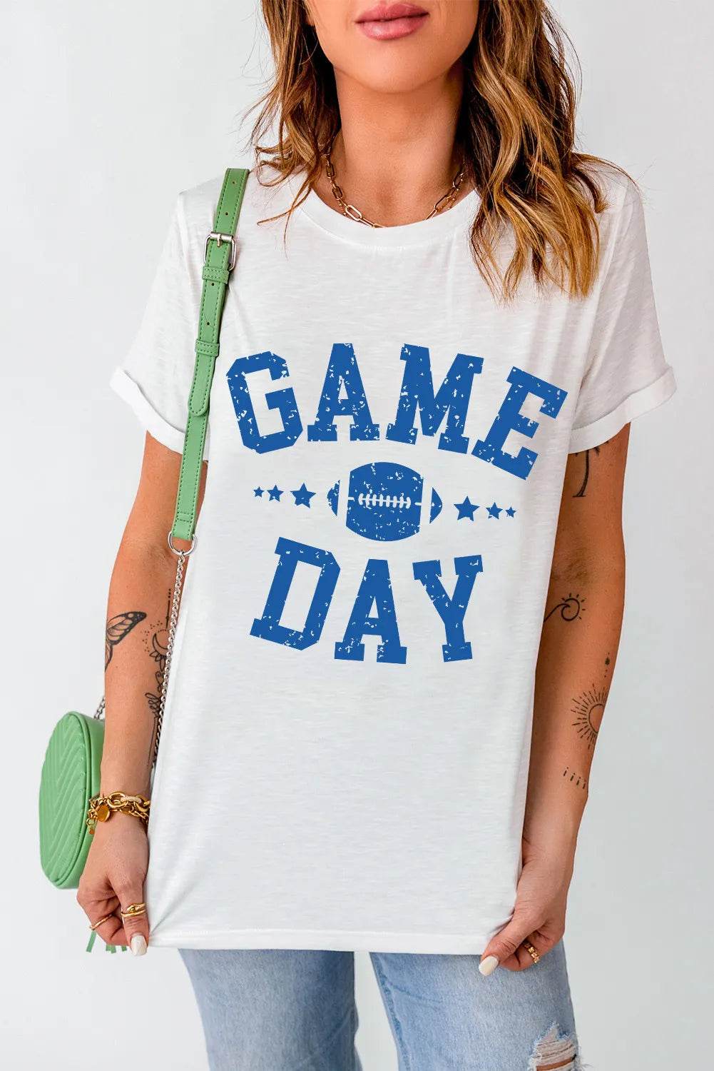 GAME DAY Round Neck Short Sleeve T-Shirt for a perfect OOTD – dress to impress outfits from Amexza