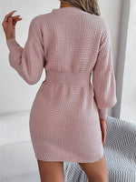 Buttoned Cable-Knit V-Neck Sweater Dress for a perfect OOTD – dress to impress outfits from Amexza