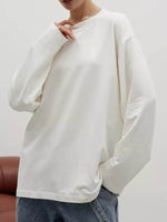 Round Neck Dropped Shoulder Long Sleeve T-Shirt - Amexza