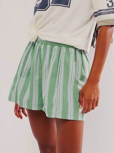 Striped Elastic Waist Shorts Light Green for a perfect OOTD – dress to impress outfits from Amexza