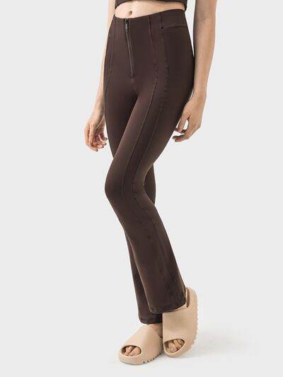 Millennia Zipper Detail High Waist Active Pants - Amexza